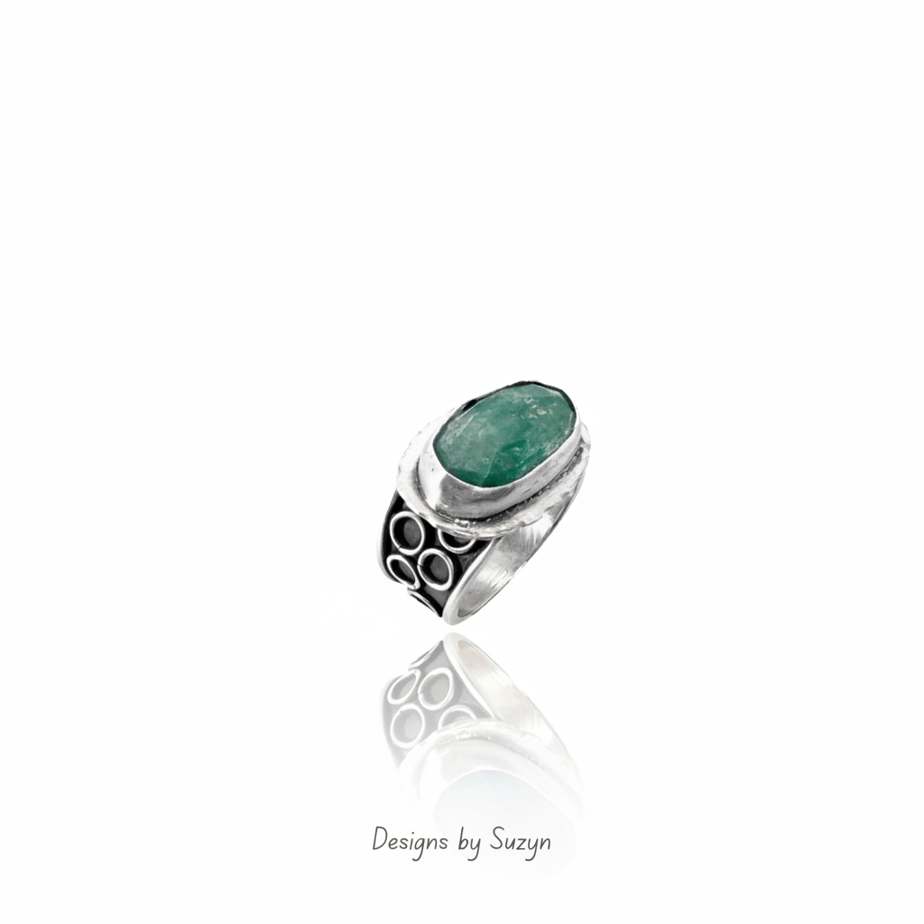 Handcrafted teal kyanite Argentium silver statement ring size 8.5, one of a kind artisan jewelry, Designs by Suzyn