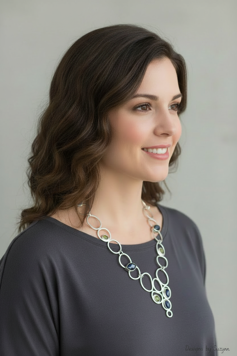 Silver Link Necklace - 21 inch Side View Scale
