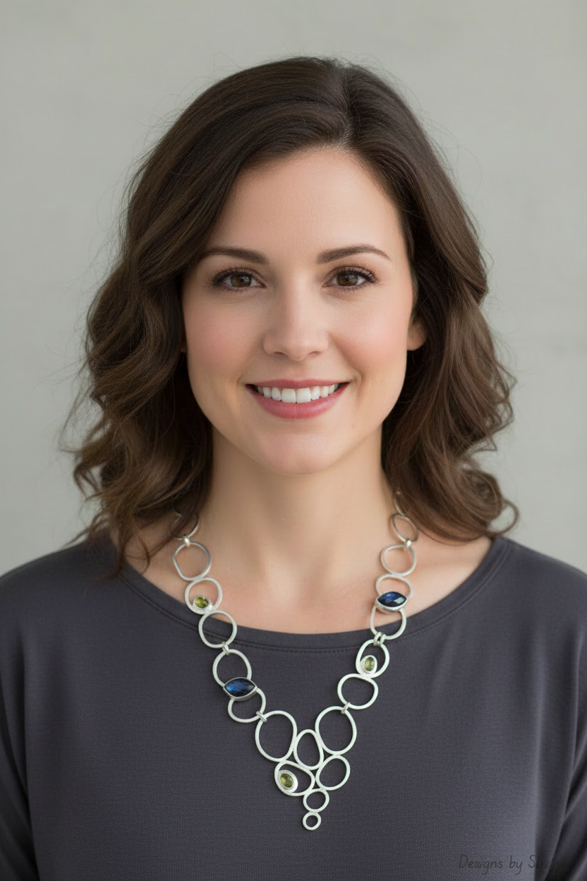Silver Link Necklace on Model - Dark Top