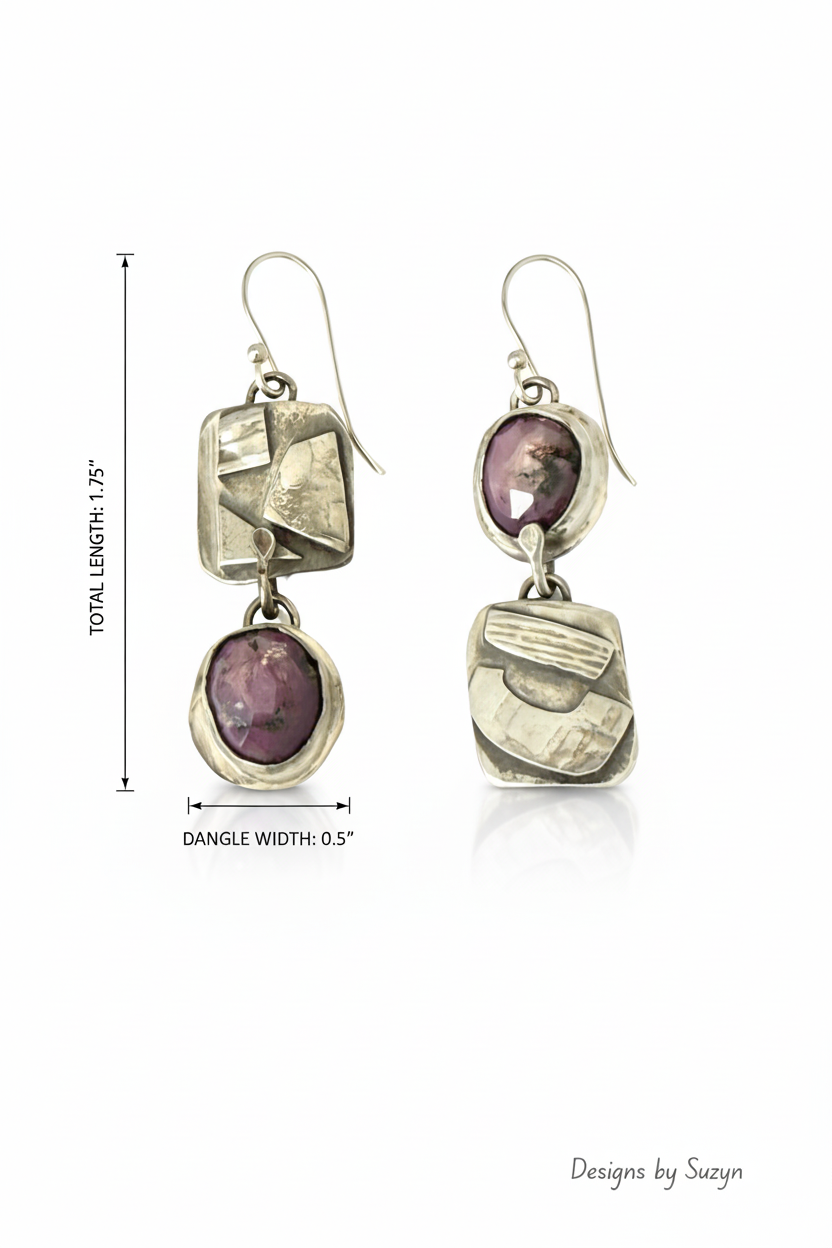 Technical diagram with LENGTH correctly spelled for pink sheen sapphire earrings