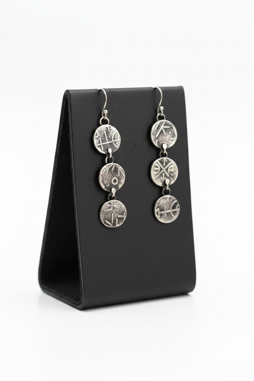 Triple Coin Earrings - Black Leather Card Stand