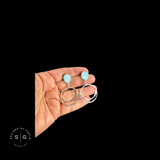 Golden Hills Turquoise and Argentium Silver Post hoop earrings