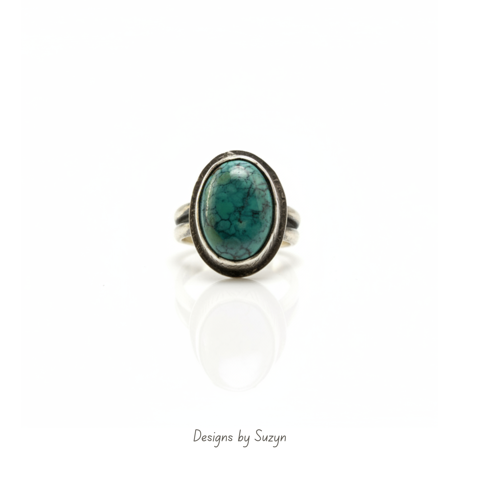 Handcrafted natural turquoise Argentium silver statement ring, hand-textured oxidized bezel size 6, one of a kind artisan jewelry, Designs by Suzyn