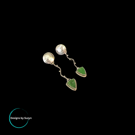 Uvarovite and Argentium Silver Dangle Earrings, Green Garnet