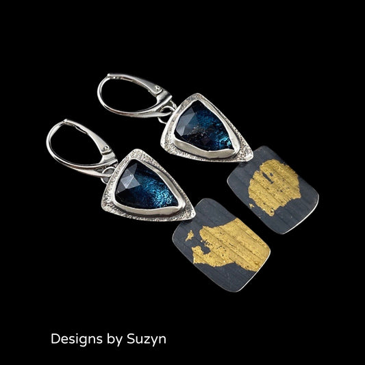 Dynasty Collection Teal Kyanite earrings, 24k gold, Argentium silver
