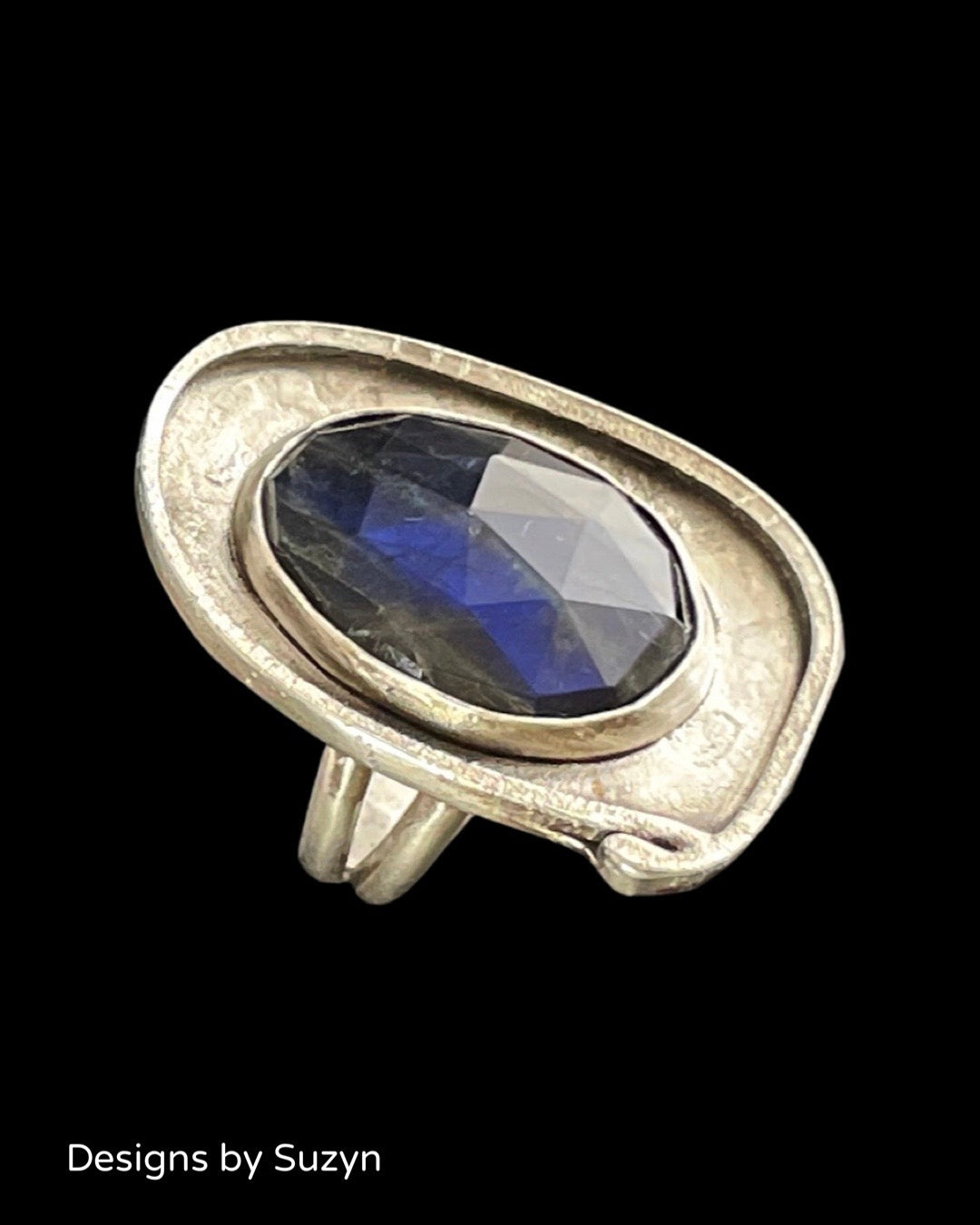 Labradorite statement ring, silver, Size 7