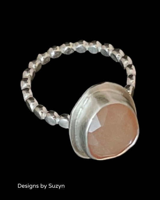 Peach Moonstone Ring, Size 6.5