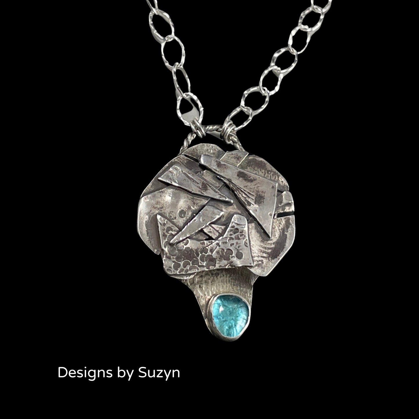 Apatite and Silver Hollow Form Necklace